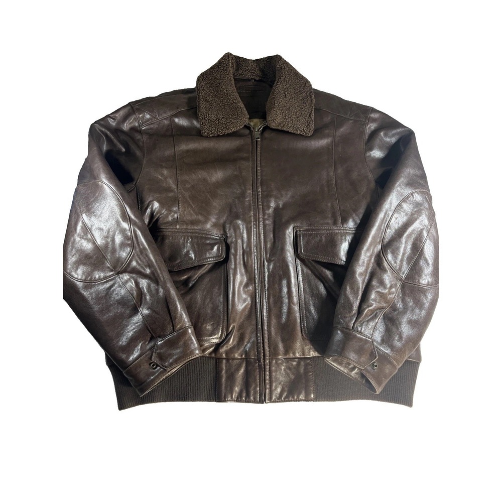 Roundtree And Yorke Brown Lambskin Leather Aviator Bomber Jacket Size XL